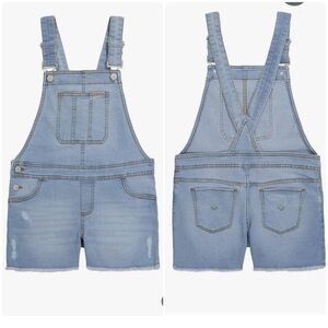 HUDSON Kids Distressed Denim Shortalls/Overalls Raw Hem Shorts 12 Light Wash NEW